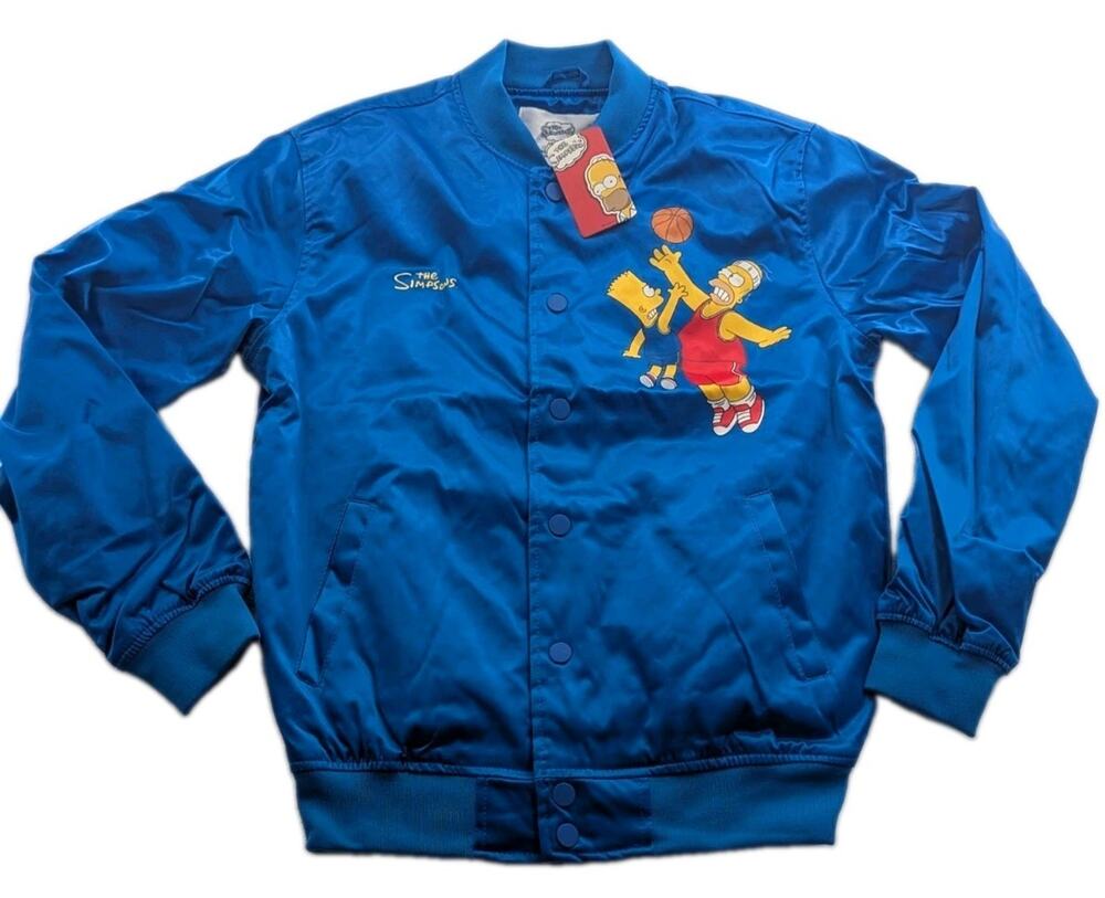 The Simpsons Mens Small Freeze Max Basketball Blue Satin Full-Snap Jacket NWT